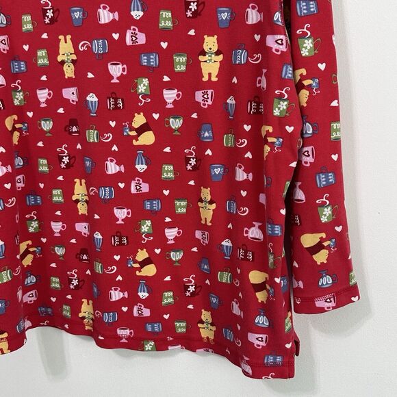Disney Winnie The Pooh Top Henley M Red Coffee Morning Comfy PJ Shirt Long Slv - Picture 8 of 10